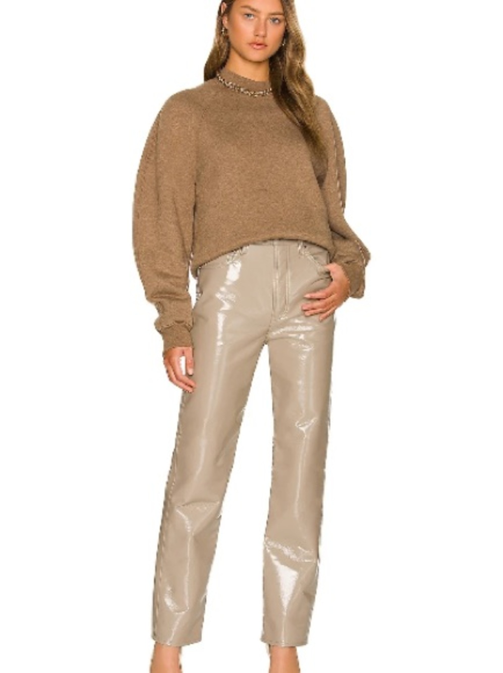 Agolde Leather Jeans in Taupe Gray - Picture 3 of 4